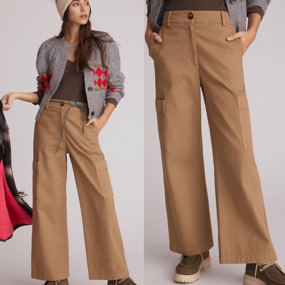 Anthropologie Amadi Classic Wide Leg Neutral Utility Pants